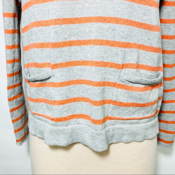 Rag & Bone V-Neck Orange and Gray Striped Sweater Cotton Cashmere Blend - Picture 2 of 4